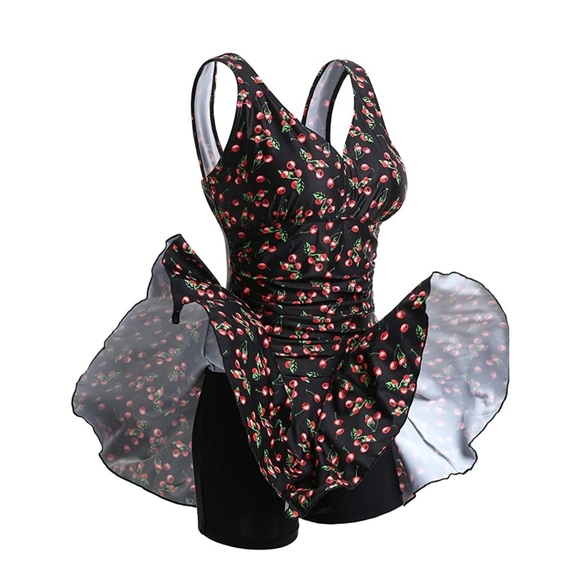 MiYang retro cherry print swim dress with built in shorts - Picture 4 of 10